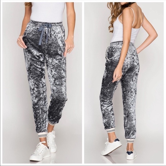 Blancheaux Boutique Pants - Gray Velvet Joggers Pants